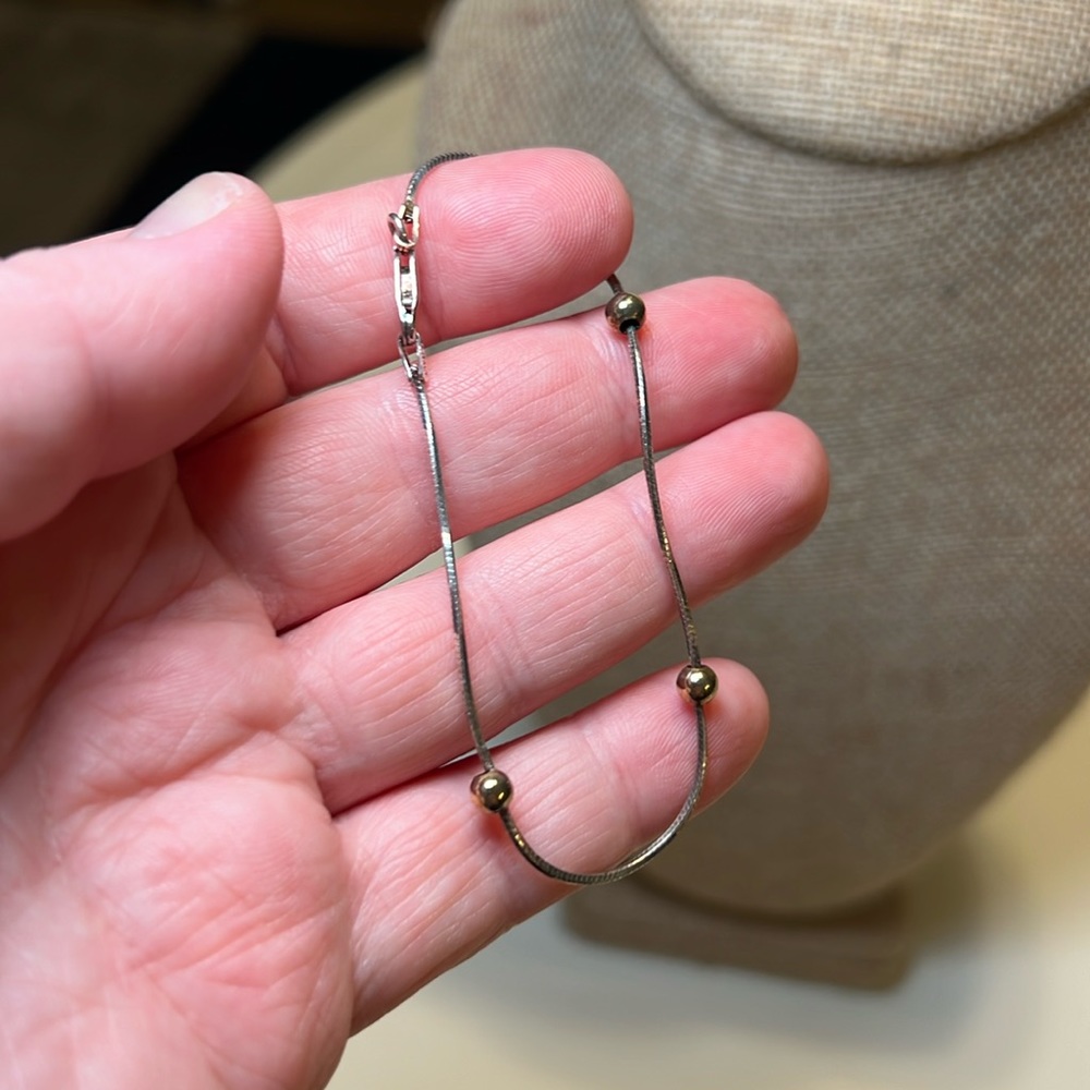 Vintage dual tone gold ball station with sterling silver bracelet